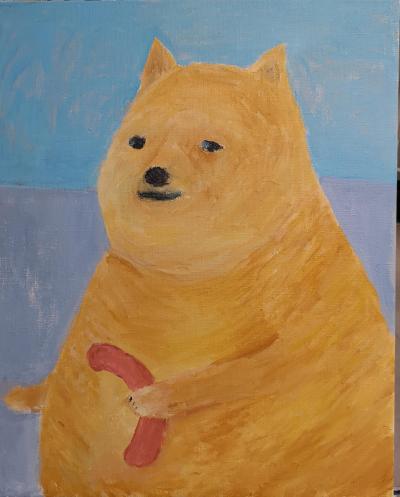 dog and sausage me acrylic on canvas 2020