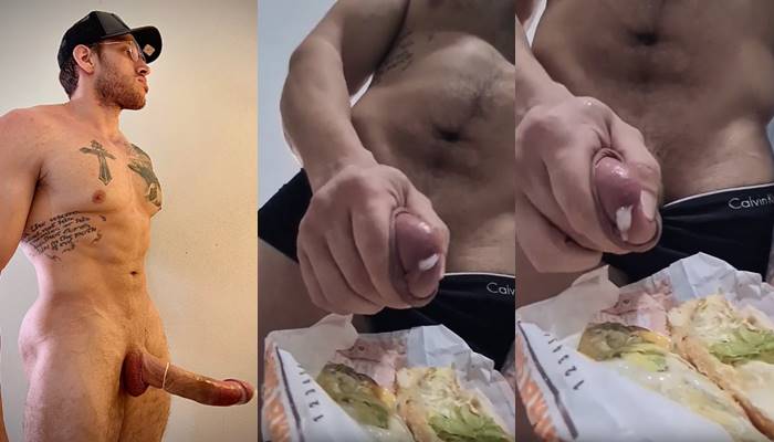 Alejandro belmont jerks off onto a sandwich and eats it