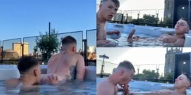 Gay0161 couple fucking after a hot tub blowjob