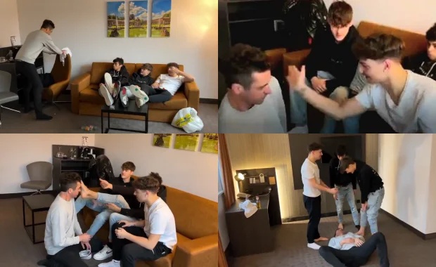 Three findom boys abuse of their sub