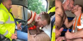 Truck driver gets his cock sucked in the cab