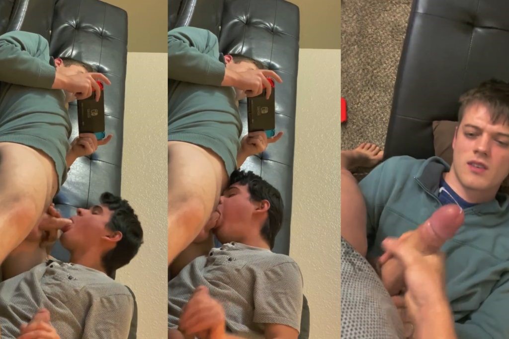 Twink gets fucked and sucked while he games