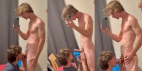 Brandnskindagay a blowjob in the fitting room