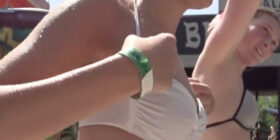 stunning blonde ass in white bikini thong at the