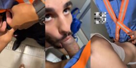 Sucking the security guards cock before he fucks me