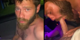 Bearded guy sucks a cock in the car