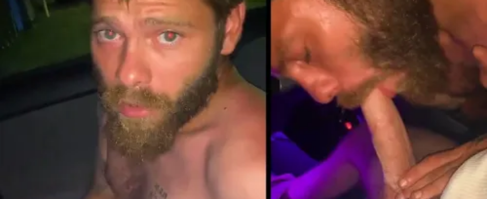 Bearded guy sucks a cock in the car