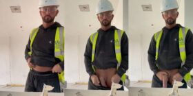 Clip of a construction worker showing off his massive cock