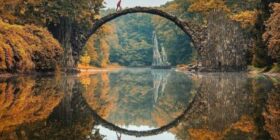 kromlau bridge germany during all four seasons