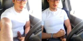 Latin guy jerks off in the car