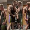 Muscle guys suck eachother during a workout