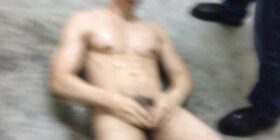 a piss and cum orgy in a car park with 3 other